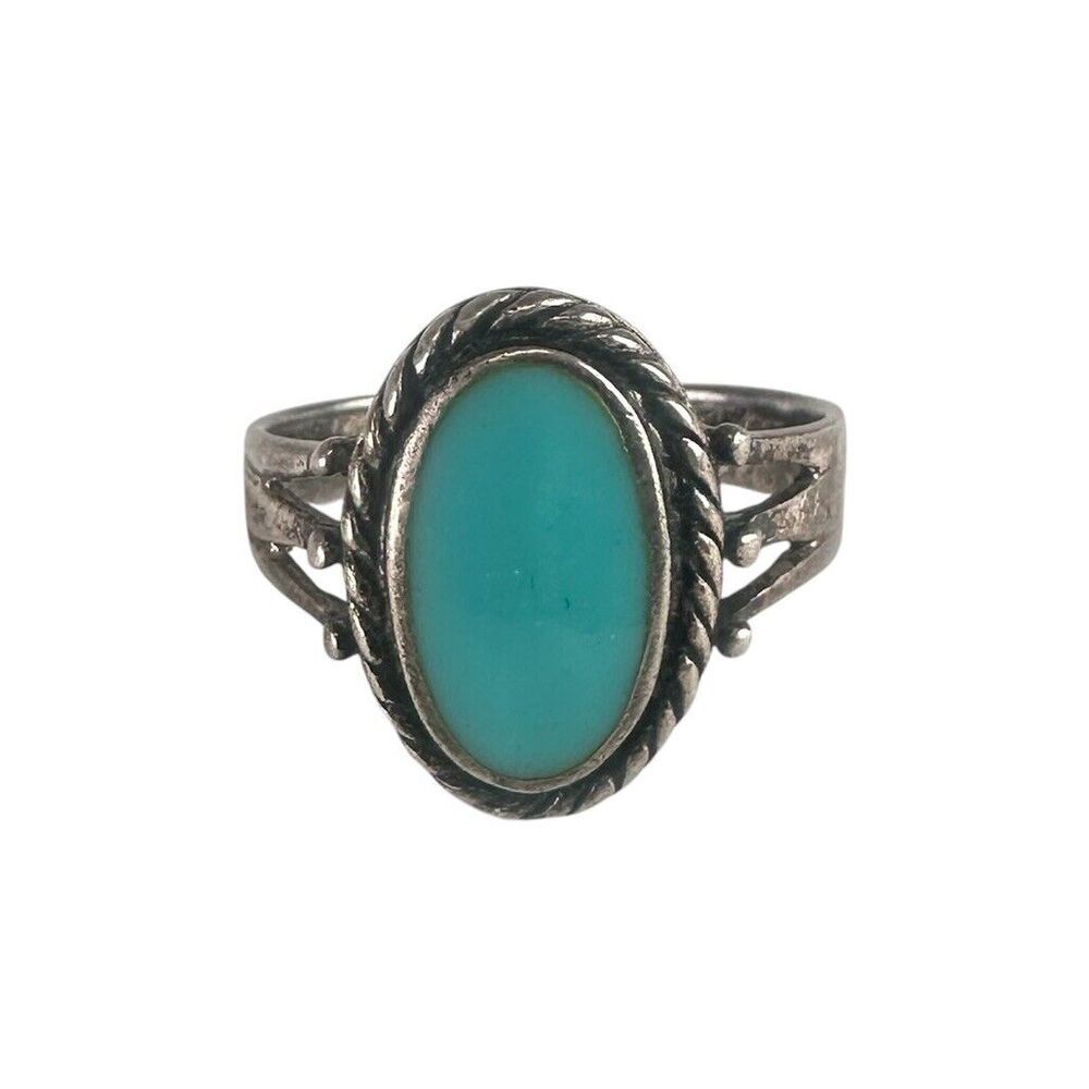 CW Sterling Silver 925 Southwestern Western Boho Hippie Turquoise Ring‎ Size 8.5